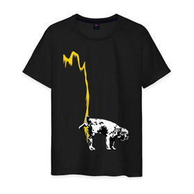 Мужская футболка хлопок с принтом Peeing dog (Banksy) в городе Новоалтайск, 100% хлопок | прямой крой, круглый вырез горловины, длина до линии бедер, слегка спущенное плечо. | Тематика изображения на принте: бульдог | бэнкси | граффити | собака
