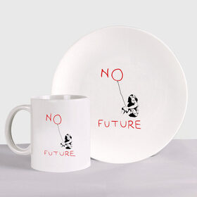 Набор: тарелка + кружка с принтом No future Banksy в городе Новоалтайск, керамика | Кружка: объем — 330 мл, диаметр — 80 мм. Принт наносится на бока кружки, можно сделать два разных изображения. 
Тарелка: диаметр - 210 мм, диаметр для нанесения принта - 120 мм. | Тематика изображения на принте: banksy | бэнкси | графити | граффити | стрит арт