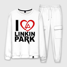 Мужской костюм хлопок с принтом I love linkin park (Я люблю Linkin Park) в городе Новоалтайск, 100% хлопок | на свитшоте круглая горловина, мягкая резинка по низу. Брюки заужены к низу, на них два вида карманов: два “обычных” по бокам и два объемных, с клапанами, расположенные ниже линии бедра. Брюки с мягкой трикотажной резинкой на поясе и по низу штанин. В поясе для дополнительного комфорта — широкие завязки | rock | линкин парк | музыкальная группа | рок группа | рок музыка