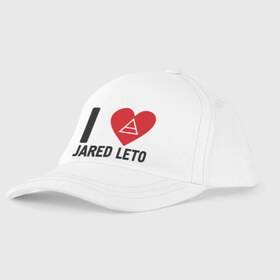 Детская бейсболка с принтом I love Jared Leto в городе Новоалтайск, 100% хлопок | классический козырек, металлическая застежка-регулятор размера | Тематика изображения на принте: 30 seconds to mars | 30 stm | punk | rock | музыка | панк рок | я люблю джареда лето