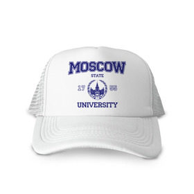 Кепка тракер с сеткой с принтом MGU Moscow University в городе Новоалтайск, трикотажное полотно; задняя часть — сетка | длинный козырек, универсальный размер, пластиковая застежка | вуз | институт | мгу | студенческие | университет