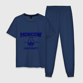 Мужская пижама хлопок с принтом MGU Moscow University в городе Новоалтайск, 100% хлопок | брюки и футболка прямого кроя, без карманов, на брюках мягкая резинка на поясе и по низу штанин
 | вуз | институт | мгу | студенческие | университет