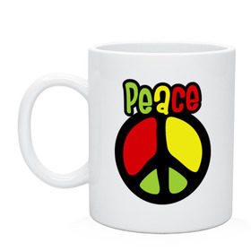 Кружка с принтом Peace red, yellow, green в городе Новоалтайск, керамика | объем — 330 мл, диаметр — 80 мм. Принт наносится на бока кружки, можно сделать два разных изображения | Тематика изображения на принте: reggae | мир | регги