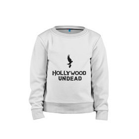 Детский свитшот хлопок с принтом Hollywood Undead logo в городе Новоалтайск, 100% хлопок | круглый вырез горловины, эластичные манжеты, пояс и воротник | hollywood undead | hu | hu mask one color | undead | рок реп группа hollywood undead