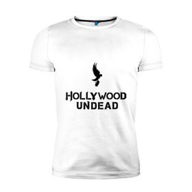 Мужская футболка премиум с принтом Hollywood Undead logo в городе Новоалтайск, 92% хлопок, 8% лайкра | приталенный силуэт, круглый вырез ворота, длина до линии бедра, короткий рукав | hollywood undead | hu | hu mask one color | undead | рок реп группа hollywood undead