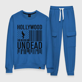 Женский костюм хлопок с принтом Hollywood Undead flag в городе Новоалтайск, 100% хлопок | на свитшоте круглая горловина, мягкая резинка по низу. Брюки заужены к низу, на них два вида карманов: два 