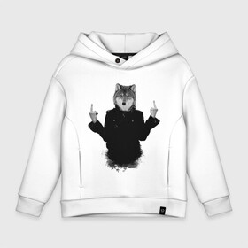 Детское худи Oversize хлопок с принтом Fuck wolf в городе Новоалтайск, френч-терри — 70% хлопок, 30% полиэстер. Мягкий теплый начес внутри —100% хлопок | боковые карманы, эластичные манжеты и нижняя кромка, капюшон на магнитной кнопке | human body animal head | волк в пальто | волк с телом человека | волк человек | голова животного | тело человека | человек с головой волка