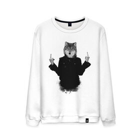 Мужской свитшот хлопок с принтом Fuck wolf в городе Новоалтайск, 100% хлопок |  | human body animal head | волк в пальто | волк с телом человека | волк человек | голова животного | тело человека | человек с головой волка