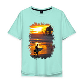 Мужская футболка хлопок Oversize с принтом Summer surfing в городе Новоалтайск, 100% хлопок | свободный крой, круглый ворот, “спинка” длиннее передней части | летние | лето | море | на лето | океан | пляж | серфинг