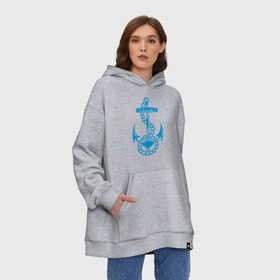 Худи SuperOversize хлопок с принтом Blue anchor в городе Новоалтайск, 70% хлопок, 30% полиэстер, мягкий начес внутри | карман-кенгуру, эластичная резинка на манжетах и по нижней кромке, двухслойный капюшон
 | море | моряк | цепь | якорь