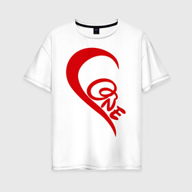 Женская футболка хлопок Oversize с принтом One love парная в городе Новоалтайск, 100% хлопок | свободный крой, круглый ворот, спущенный рукав, длина до линии бедер
 | для влюбленных | для двоих | для пары | любимая | любимый | любовь | парная | половинка | сердечко | сердце