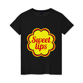 Женская футболка хлопок с принтом Sweet lips в городе Новоалтайск, 100% хлопок | прямой крой, круглый вырез горловины, длина до линии бедер, слегка спущенное плечо | chupa chups | sweet lips | антибренд | сладкие губы | чупа чупс