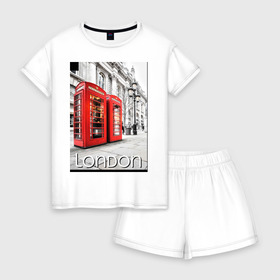 Женская пижама с шортиками хлопок Телефонные будки Лондона: в городе Новоалтайск, 100% хлопок | футболка прямого кроя, шорты свободные с широкой мягкой резинкой | лондон