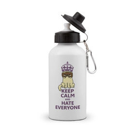 Бутылка спортивная с принтом Keep calm and hate everyone в городе Новоалтайск, металл | емкость — 500 мл, в комплекте две пластиковые крышки и карабин для крепления | grumpy cat | грампи кэт | грустный кот | котик | котяра | ненавидеть всех | угрюмый кот
