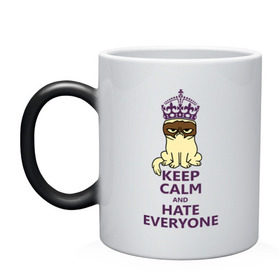 Кружка хамелеон с принтом Keep calm and hate everyone в городе Новоалтайск, керамика | меняет цвет при нагревании, емкость 330 мл | grumpy cat | грампи кэт | грустный кот | котик | котяра | ненавидеть всех | угрюмый кот