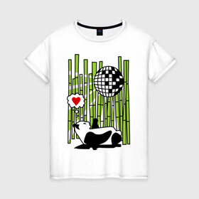 Женская футболка хлопок с принтом Disco love panda в городе Новоалтайск, 100% хлопок | прямой крой, круглый вырез горловины, длина до линии бедер, слегка спущенное плечо | панда
