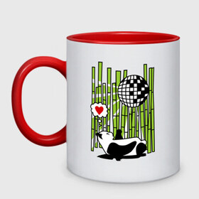 Кружка двухцветная с принтом Disco love panda в городе Новоалтайск, керамика | объем — 330 мл, диаметр — 80 мм. Цветная ручка и кайма сверху, в некоторых цветах — вся внутренняя часть | панда
