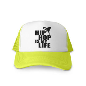 Кепка тракер с сеткой с принтом Hip hop is my life в городе Новоалтайск, трикотажное полотно; задняя часть — сетка | длинный козырек, универсальный размер, пластиковая застежка | хип хоп