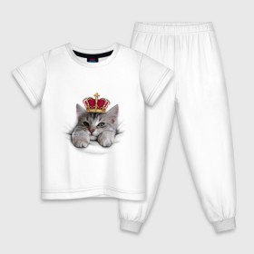Детская пижама хлопок с принтом Pretty kitten в городе Новоалтайск, 100% хлопок |  брюки и футболка прямого кроя, без карманов, на брюках мягкая резинка на поясе и по низу штанин
 | kitten | meow | meow kitten | киса | корона | корона на голове кота | кот | кот с короной | котик | котэ | котяра | кошка | прикольный кот