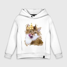 Детское худи Oversize хлопок с принтом Spoiled cat в городе Новоалтайск, френч-терри — 70% хлопок, 30% полиэстер. Мягкий теплый начес внутри —100% хлопок | боковые карманы, эластичные манжеты и нижняя кромка, капюшон на магнитной кнопке | kitten | meow | meow kitten | злой кот | киса | корона | корона на голове кота | кот | кот с короной | котик | котэ | котяра | кошка | облизывающаяся кот | прикольный кот