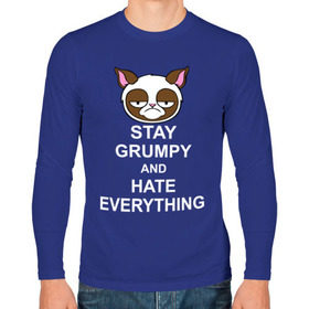 Мужской лонгслив хлопок с принтом Stay grumpy and hate everything в городе Новоалтайск, 100% хлопок |  | грустный кот | интернет приколы | кот мем | котенок | котик | кошка | хмурый кот
