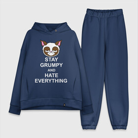 Женский костюм хлопок Oversize с принтом Stay grumpy and hate everything в городе Новоалтайск,  |  | грустный кот | интернет приколы | кот мем | котенок | котик | кошка | хмурый кот