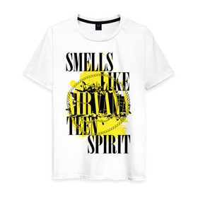 Мужская футболка хлопок с принтом Smells like teen spirit в городе Новоалтайск, 100% хлопок | прямой крой, круглый вырез горловины, длина до линии бедер, слегка спущенное плечо. | smells like teen spirit | музыка | музыкальные группы | нирвана