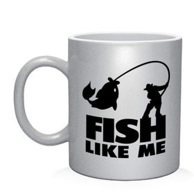 Кружка с принтом Fish like me. в городе Новоалтайск, керамика | объем — 330 мл, диаметр — 80 мм. Принт наносится на бока кружки, можно сделать два разных изображения | для рыбаков | рыба меня любит | рыбакам | рыбалка