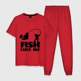 Мужская пижама хлопок с принтом Fish like me. в городе Новоалтайск, 100% хлопок | брюки и футболка прямого кроя, без карманов, на брюках мягкая резинка на поясе и по низу штанин
 | для рыбаков | рыба меня любит | рыбакам | рыбалка