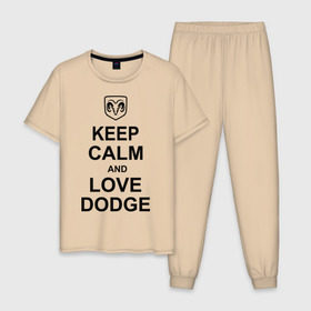 Мужская пижама хлопок с принтом keep calm and love dodge в городе Новоалтайск, 100% хлопок | брюки и футболка прямого кроя, без карманов, на брюках мягкая резинка на поясе и по низу штанин
 | авто | додж | сохраняй спокойствие и люби додж | тачки