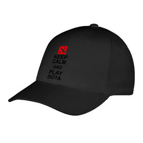 Бейсболка с принтом Keep calm and play dota. в городе Новоалтайск, 100% хлопок | классический козырек, металлическая застежка-регулятор размера | Тематика изображения на принте: dota 2 | дота | дота 2 | игра | компьютерные игры | прикольные надписи