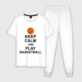 Мужская пижама хлопок с принтом Keep calm and play basketball. в городе Новоалтайск, 100% хлопок | брюки и футболка прямого кроя, без карманов, на брюках мягкая резинка на поясе и по низу штанин
 | сохраняй спокойствие