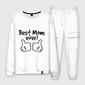 Мужской костюм хлопок с принтом Best Mom ever! (самая лучшая мама) в городе Новоалтайск, 100% хлопок | на свитшоте круглая горловина, мягкая резинка по низу. Брюки заужены к низу, на них два вида карманов: два “обычных” по бокам и два объемных, с клапанами, расположенные ниже линии бедра. Брюки с мягкой трикотажной резинкой на поясе и по низу штанин. В поясе для дополнительного комфорта — широкие завязки | бест мам | мама | подарки родным | подарок маме