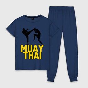 Женская пижама хлопок с принтом Муай тай (Muay Thai) в городе Новоалтайск, 100% хлопок | брюки и футболка прямого кроя, без карманов, на брюках мягкая резинка на поясе и по низу штанин | бойцы | бокс | боксеры | спортивные | тайский бокс