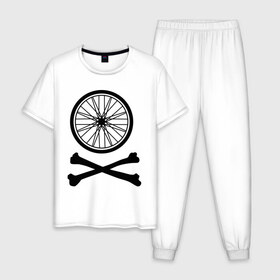 Мужская пижама хлопок с принтом Bicycle в городе Новоалтайск, 100% хлопок | брюки и футболка прямого кроя, без карманов, на брюках мягкая резинка на поясе и по низу штанин
 | bicycle | две кости | колесо | колесо от велосипеда | кости | кости с колесом | перекошенные кости