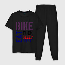 Мужская пижама хлопок с принтом Bike eat sleep repeat в городе Новоалтайск, 100% хлопок | брюки и футболка прямого кроя, без карманов, на брюках мягкая резинка на поясе и по низу штанин
 | bicycle | bike | bike eat sleep repeat | eat | repeat | sleep | велик | велосипед | велосипедист