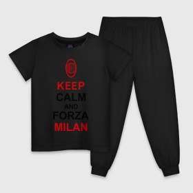 Детская пижама хлопок с принтом keep calm and Forza Milan в городе Новоалтайск, 100% хлопок |  брюки и футболка прямого кроя, без карманов, на брюках мягкая резинка на поясе и по низу штанин
 | болельщикам | матч | милан | спорт | фк | футбол | футбольный клуб