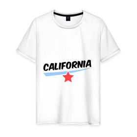 Мужская футболка хлопок с принтом California в городе Новоалтайск, 100% хлопок | прямой крой, круглый вырез горловины, длина до линии бедер, слегка спущенное плечо. | Тематика изображения на принте: америка | география | калифорния | политические | сша | штаты