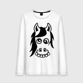 Мужской лонгслив хлопок с принтом Funny Horse в городе Новоалтайск, 100% хлопок |  | Тематика изображения на принте: животные | зубы | конь | коняшка | лошадка | лошадь