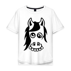Мужская футболка хлопок Oversize с принтом Funny Horse в городе Новоалтайск, 100% хлопок | свободный крой, круглый ворот, “спинка” длиннее передней части | Тематика изображения на принте: животные | зубы | конь | коняшка | лошадка | лошадь