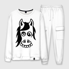 Мужской костюм хлопок с принтом Funny Horse в городе Новоалтайск, 100% хлопок | на свитшоте круглая горловина, мягкая резинка по низу. Брюки заужены к низу, на них два вида карманов: два “обычных” по бокам и два объемных, с клапанами, расположенные ниже линии бедра. Брюки с мягкой трикотажной резинкой на поясе и по низу штанин. В поясе для дополнительного комфорта — широкие завязки | животные | зубы | конь | коняшка | лошадка | лошадь