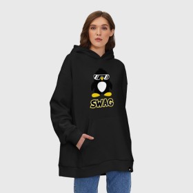 Худи SuperOversize хлопок с принтом SWAG Penguin в городе Новоалтайск, 70% хлопок, 30% полиэстер, мягкий начес внутри | карман-кенгуру, эластичная резинка на манжетах и по нижней кромке, двухслойный капюшон
 | пингвин