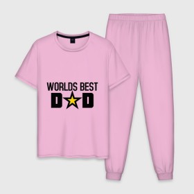 Мужская пижама хлопок с принтом Worlds Best Dad в городе Новоалтайск, 100% хлопок | брюки и футболка прямого кроя, без карманов, на брюках мягкая резинка на поясе и по низу штанин
 | dad | worlds best dad | лучший в мире папа | лучший папа | подарок для папы | подарок папе