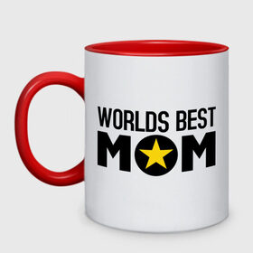 Кружка двухцветная с принтом Worlds Best Mom в городе Новоалтайск, керамика | объем — 330 мл, диаметр — 80 мм. Цветная ручка и кайма сверху, в некоторых цветах — вся внутренняя часть | Тематика изображения на принте: worlds best mom | лучшая в мире мама | лучшая мама | подарки родственникам | подарок для мамы