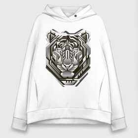 Женское худи Oversize хлопок с принтом Geometric tiger в городе Новоалтайск, френч-терри — 70% хлопок, 30% полиэстер. Мягкий теплый начес внутри —100% хлопок | боковые карманы, эластичные манжеты и нижняя кромка, капюшон на магнитной кнопке | geometric drawing | geometry | metal tiger | tiger | геометрический рисунок | геометрия | металлический тигр | тигр