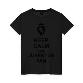 Женская футболка хлопок с принтом keep calm I am juventus fan в городе Новоалтайск, 100% хлопок | прямой крой, круглый вырез горловины, длина до линии бедер, слегка спущенное плечо | juventus | keep calm | болельщик | кип калм | фанат | футбол | ювентус