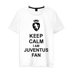 Мужская футболка хлопок с принтом keep calm I am juventus fan в городе Новоалтайск, 100% хлопок | прямой крой, круглый вырез горловины, длина до линии бедер, слегка спущенное плечо. | juventus | keep calm | болельщик | кип калм | фанат | футбол | ювентус