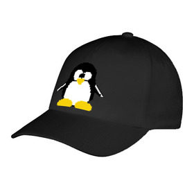 Бейсболка с принтом Битовый пингвин Linux в городе Новоалтайск, 100% хлопок | классический козырек, металлическая застежка-регулятор размера | Тематика изображения на принте: админам | компьютерные | линукс | операционная система | ос