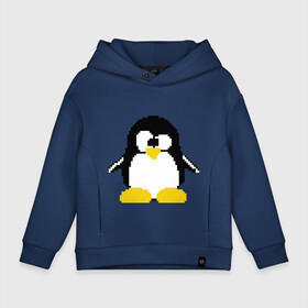 Детское худи Oversize хлопок с принтом Битовый пингвин Linux в городе Новоалтайск, френч-терри — 70% хлопок, 30% полиэстер. Мягкий теплый начес внутри —100% хлопок | боковые карманы, эластичные манжеты и нижняя кромка, капюшон на магнитной кнопке | админам | компьютерные | линукс | операционная система | ос