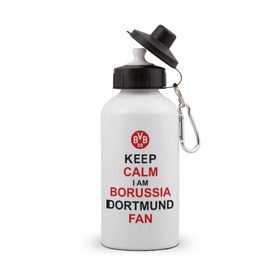 Бутылка спортивная с принтом keep calm i am Borussia Dortmund fan в городе Новоалтайск, металл | емкость — 500 мл, в комплекте две пластиковые крышки и карабин для крепления | Тематика изображения на принте: football | болельщикам | борусия | боруссия | спорт | фк | футбольнsй клуб | футбольные